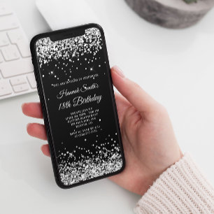 Invitación Cumpleaños 18 Brillante de Plata y Negro