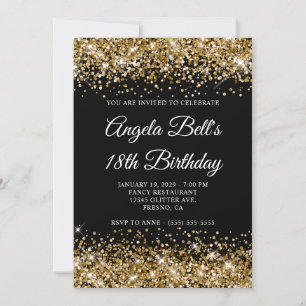 Invitación Cumpleaños 18 Brillante Monograma Negro Elegante