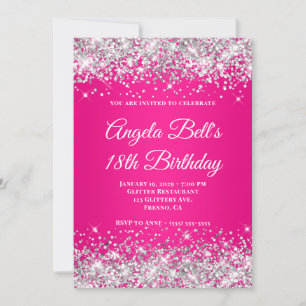 Invitación Cumpleaños 18 con Brillo Plateado y Ombre Rosa Cal