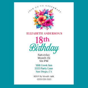 Invitación Cumpleaños 18 con Flores Tropicales