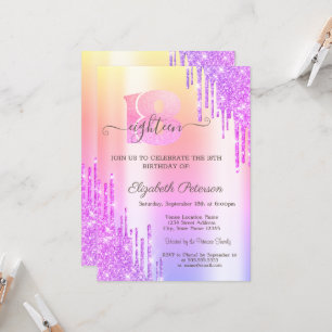 Invitación Cumpleaños 18 con Goteo Brillante Violeta Ombre