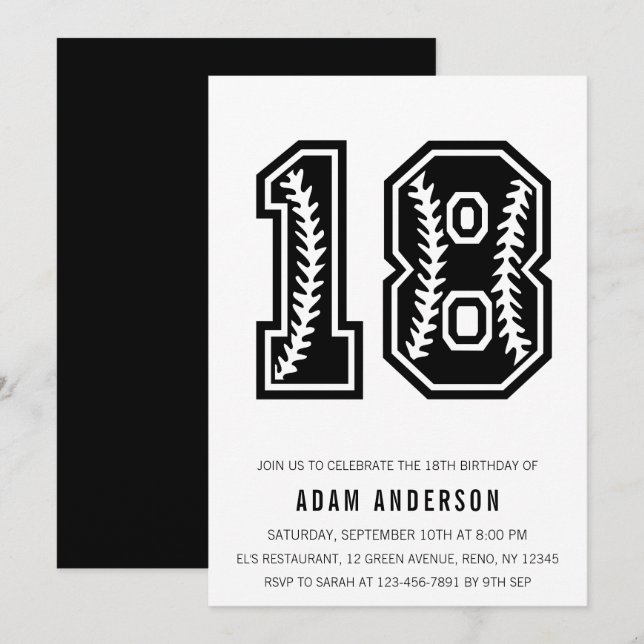 Invitación Cumpleaños 18 de los hombres blancos y negros mode (Anverso / Reverso)