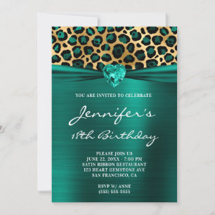 Invitación Cumpleaños 18 de oro y verde tigre de papel de alu