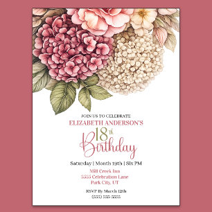 Invitación Cumpleaños 18 de Rosa Hortensia Bonita
