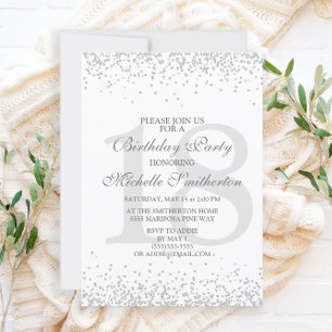 Invitación Cumpleaños 18 Elegante Blanco Gris Plateado Brilla