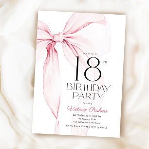 Invitación Cumpleaños 18 Elegante Coqueta con Lazo Rosa
