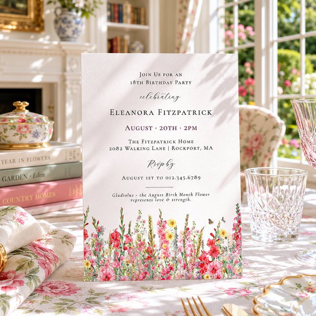 Invitación Cumpleaños 18 en agosto Flor del mes de nacimiento (Subido por el creador)