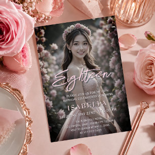 Invitación Cumpleaños 18 en rosa sonrosado con letra manuscri