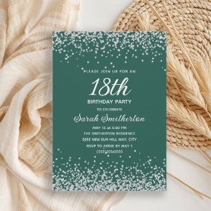 Invitación Cumpleaños 18 esmeralda verde plata diamante brill