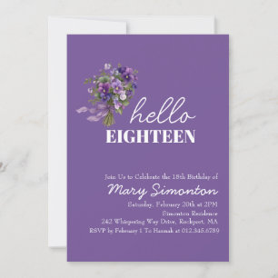 Invitación Cumpleaños 18 Fiesta Ramo Floral Púrpura