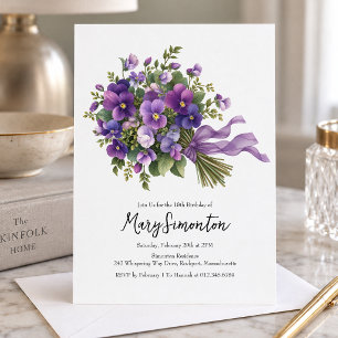 Invitación Cumpleaños 18 Fiesta Ramo Floral Púrpura