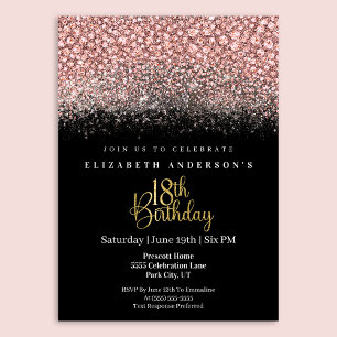 Invitación Cumpleaños 18 Glamour Rosa Brillante Joyas