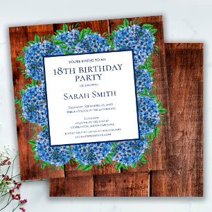 Invitación Cumpleaños 18 Hortensias Azules de Madera Fiesta R