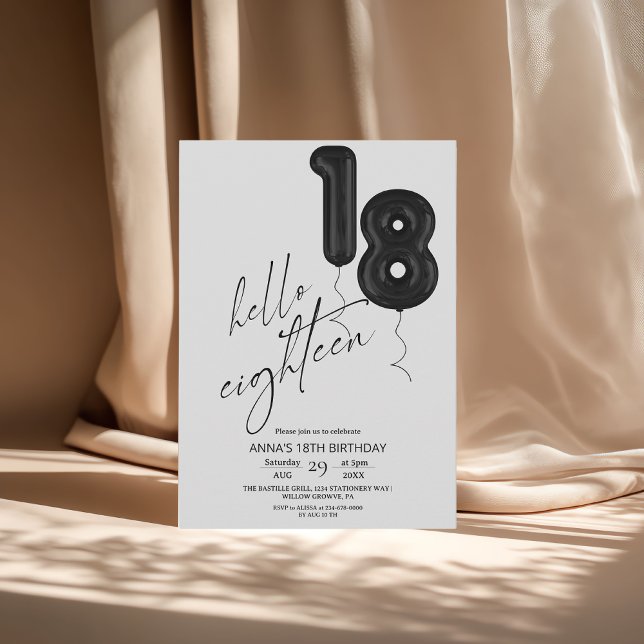 Invitación Cumpleaños 18 Minimalista Moderno Negro Blanco Dec (Subido por el creador)
