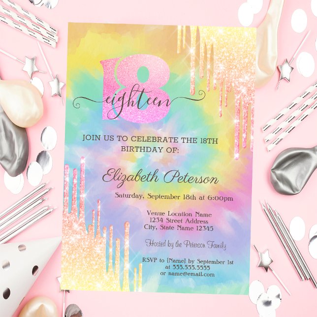 Invitación Cumpleaños 18 Moderno Brillante con Efecto de Gote (Subido por el creador)