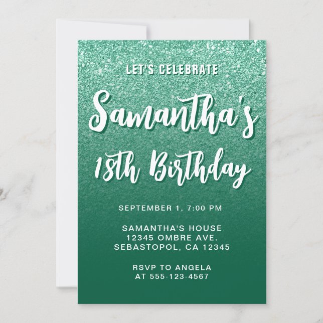 Invitación Cumpleaños 18 Moderno Verde Cazador Gradiente (Anverso)
