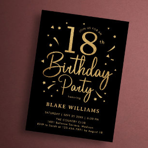 Invitación Cumpleaños 18 Negro Oro