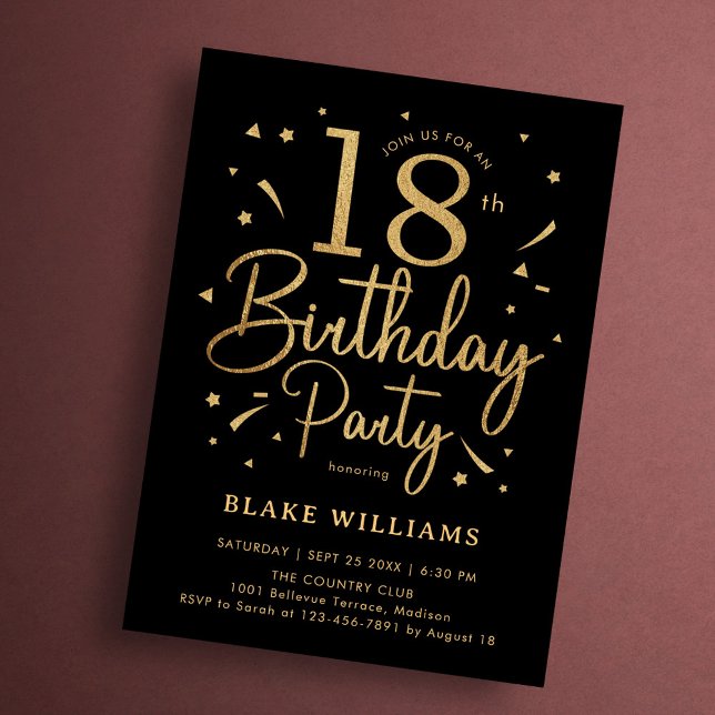 Invitación Cumpleaños 18 Negro Oro (Subido por el creador)