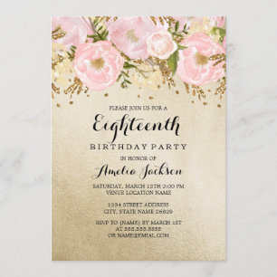 Invitación Cumpleaños 18 Pretty Blush Gold Pink Floral