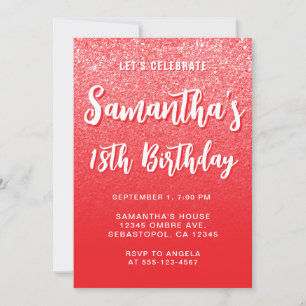 Invitación Cumpleaños 18 Rojo Brillante Moderno Gradiente