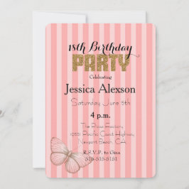 Invitación Cumpleaños 18 Rosa Rojizo Confeti Brillo Dorado