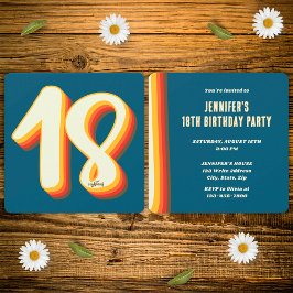Invitación Cumpleaños 18 Simple Azul Moderno Retro Groovy