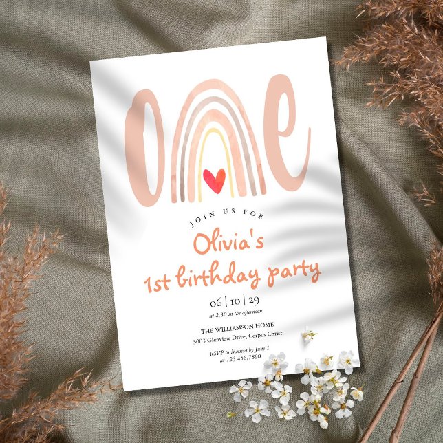 Invitación Cumpleaños 1 adorable con arcoíris boho acuarela c (Subido por el creador)