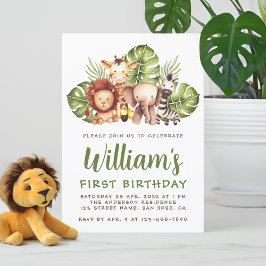 Invitación Cumpleaños 1 Animales de Safari Lindo Selva Uno Sa