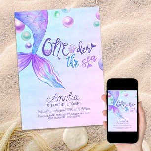 Invitación Cumpleaños 1 año Cola de Sirena Bajo el Mar