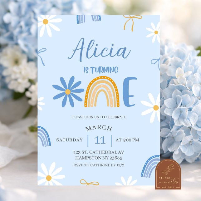 Invitación Cumpleaños 1 año Niña Coquette Blue Rai (Subido por el creador)