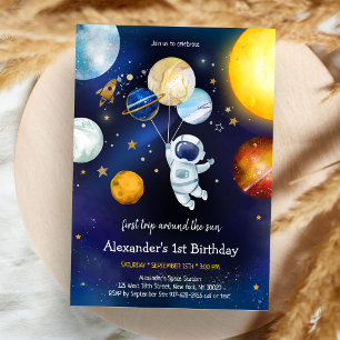 Invitación Cumpleaños 1 Astronauta del Espacio Exterior Plane