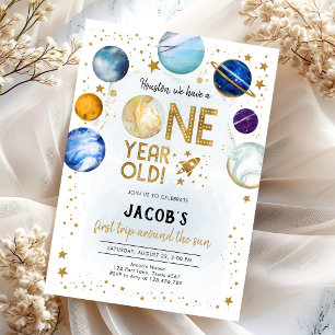 Invitación Cumpleaños 1 Astronauta del Espacio Exterior Plane