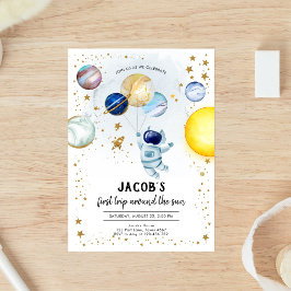 Invitación Cumpleaños 1 Astronauta del Espacio Exterior Plane