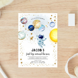 Invitación Cumpleaños 1 Astronauta del Espacio Exterior Plane