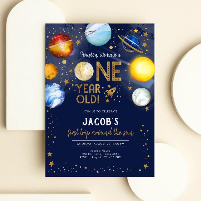 Invitación Cumpleaños 1 Astronauta Espacio Exterior Planeta G (Subido por el creador)