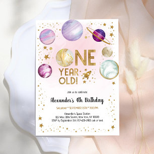 Invitación Cumpleaños 1 Astronauta Espacio Exterior Planeta G