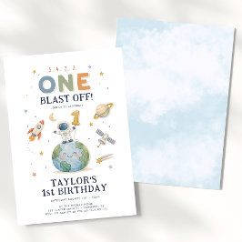 Invitación Cumpleaños 1 Astronauta Espacio Uno