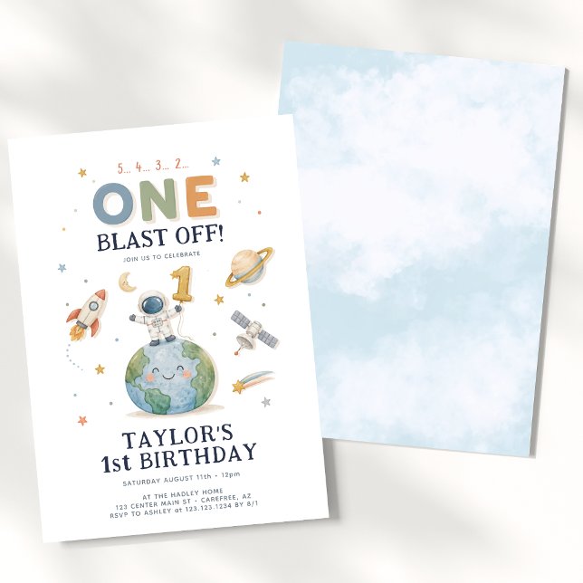Invitación Cumpleaños 1 Astronauta Espacio Uno (Subido por el creador)