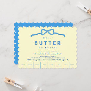 Invitación Cumpleaños 1 Butter Be There Lazo Azul