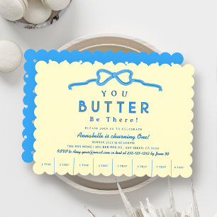 Invitación Cumpleaños 1 Butter Be There Lazo Azul