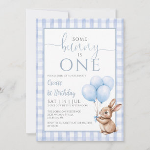 Invitación Cumpleaños 1 con conejito azul y globos