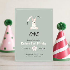 Invitación Cumpleaños 1 Conejo Conejito Floral Animal Lindo