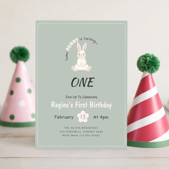 Invitación Cumpleaños 1 Conejo Conejito Floral Animal Lindo (Subido por el creador)