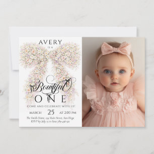 Invitación Cumpleaños 1 Cumpleaños Bebé Niña Flor Lazo Hermos