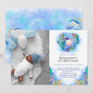 Invitación Cumpleaños 1 de Animales del Mar