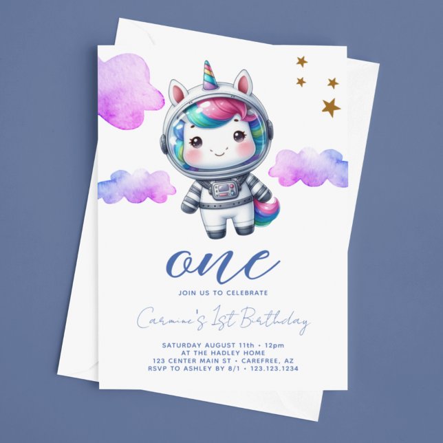Invitación Cumpleaños 1 de Astronauta Unicornio Bebé (Subido por el creador)