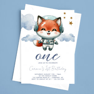 Invitación Cumpleaños 1 de Astronauta Zorro Bebé