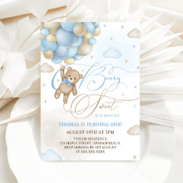 Invitación Cumpleaños 1 de Bear Blue Boy