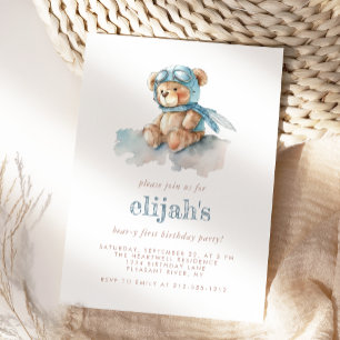 Invitación Cumpleaños 1 de Beary Oso de peluche de acuarela a