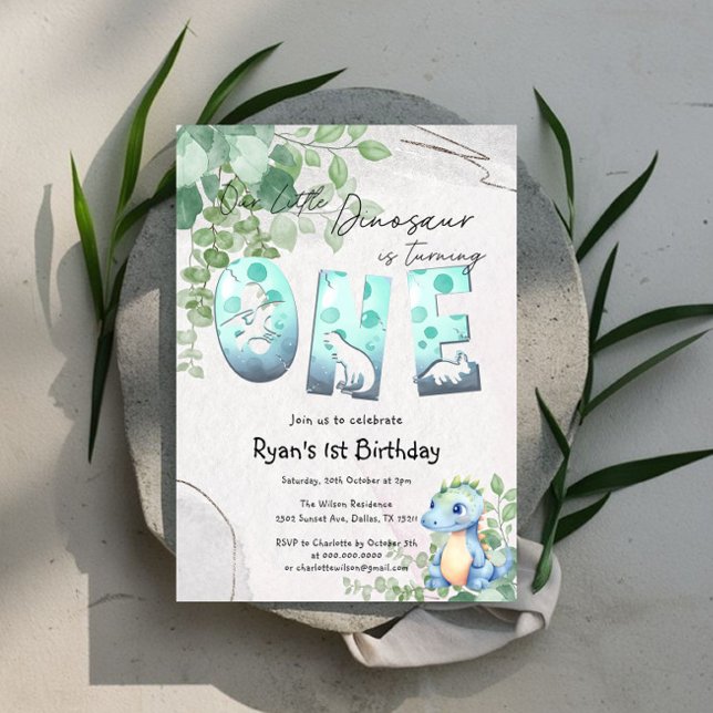 Invitación Cumpleaños 1 de Bebé Dinosaurio Acuarela Adorable (Subido por el creador)